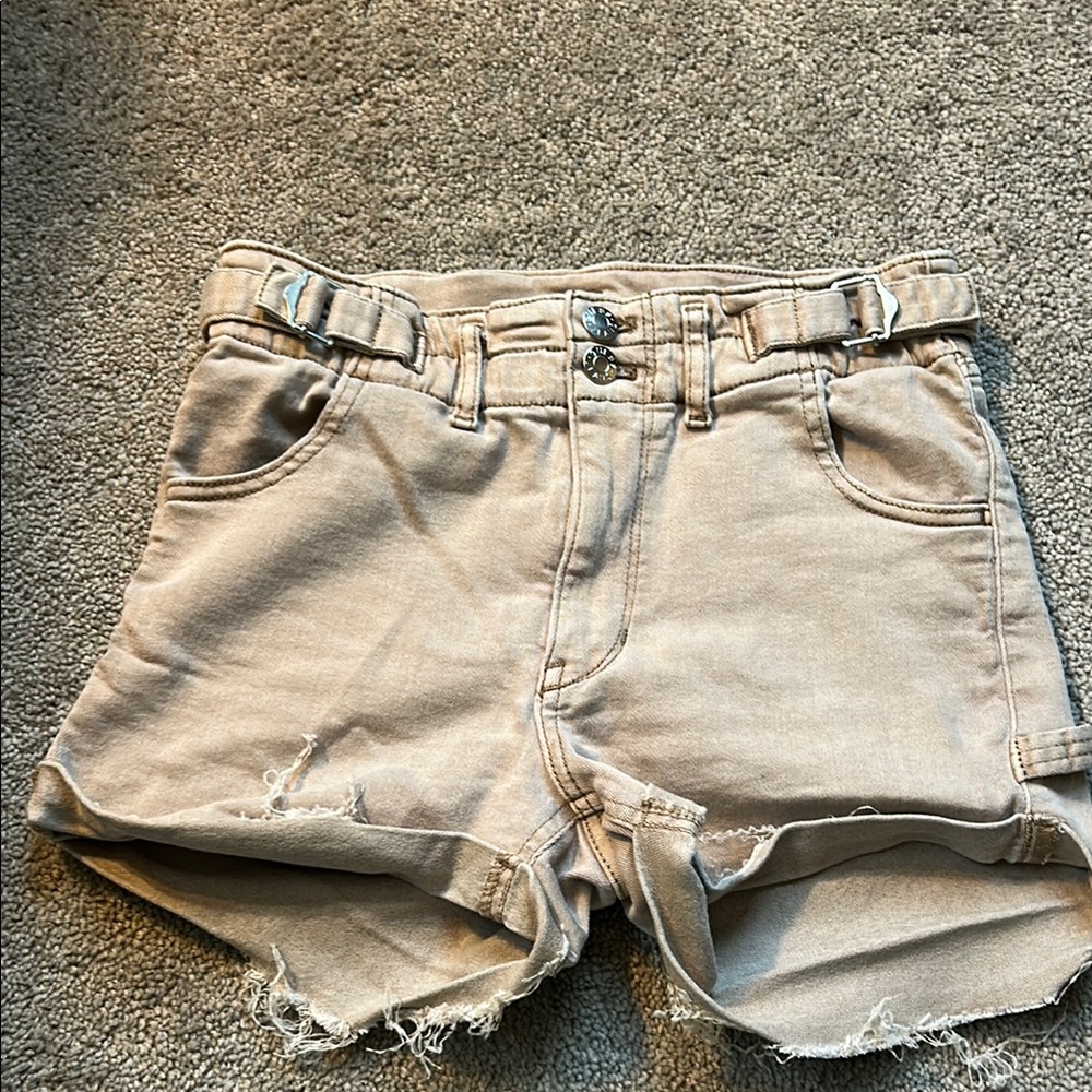 Guess Tan Jean Shorts with Distressed Details